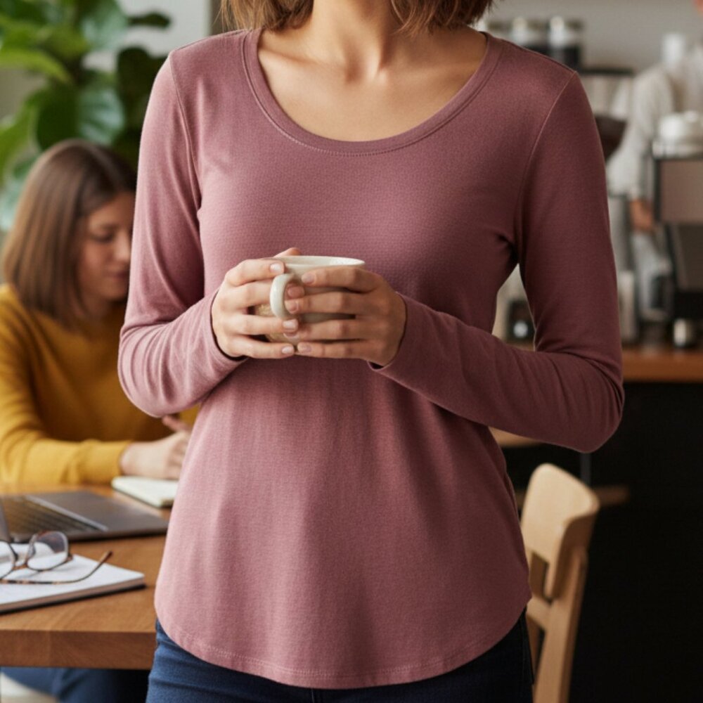 Active USA Mauve Long Sleeve Scoop Neck Top Women’s Medium Rayon Blend